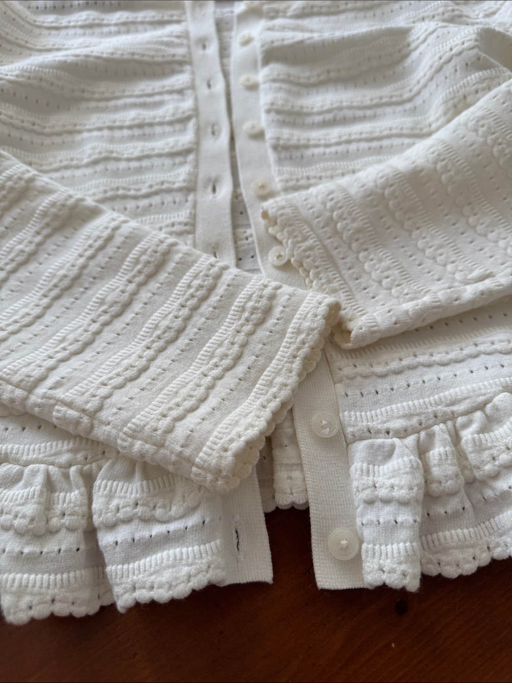 LoveShackFancy Cream Ruffled Button-Front Knit Cardigan - Picture 9 of 12